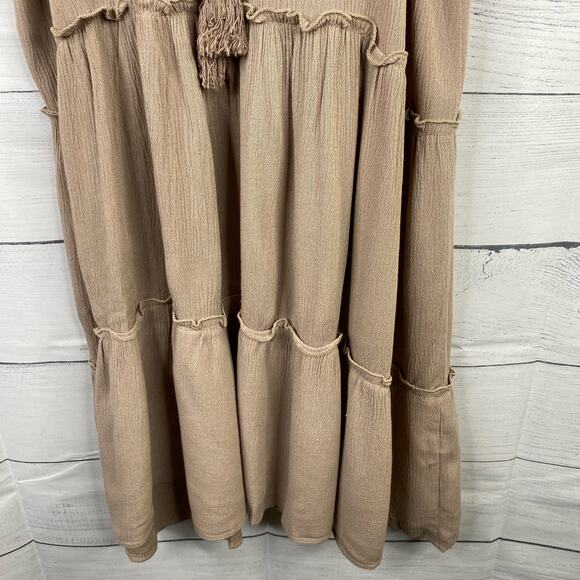 Kori America Womens Aztec Tribal Boho Tiered Embroidered Mini Dress Tan size M - Picture 8 of 10